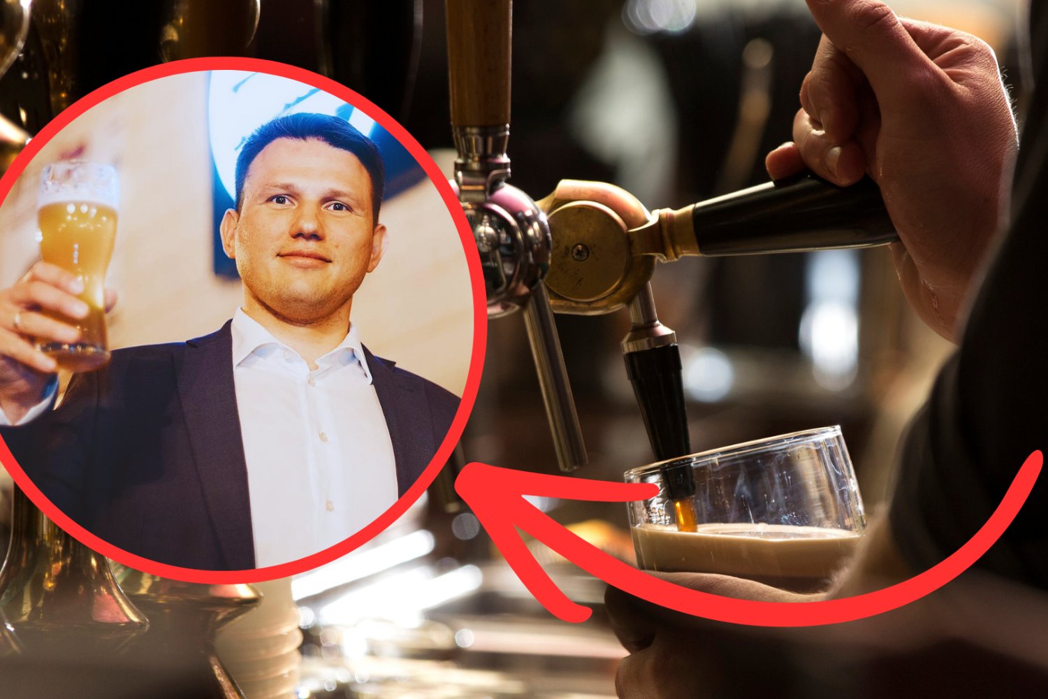 Pub i nalewanie piwa do kufla. Sławomir Mentzen z kuflem piwa w ręku