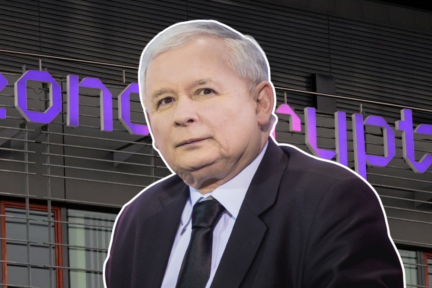 Kaczyński reaguje na aferę Zondacrypto. Prezes chce specjalnej komisji Jarosław Kaczyński. W tle logo Zondacrypto na budynku