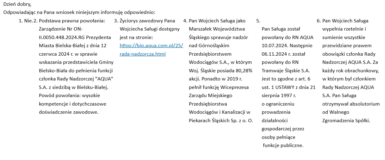 Odpowiedź spółki Aqua