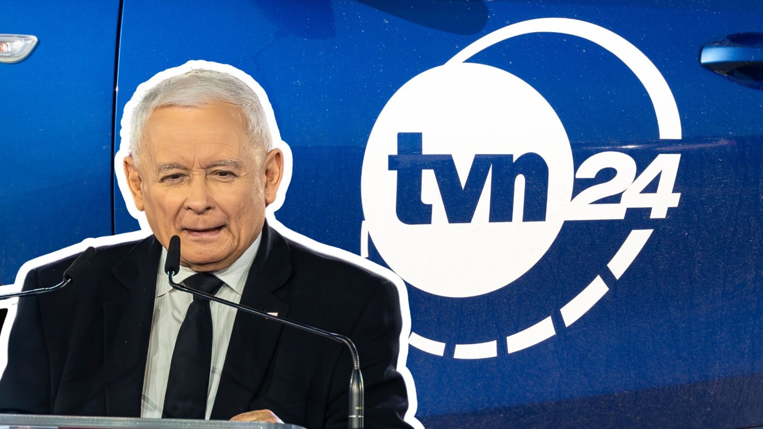 Jarosław Kaczyński, logo TVN24.