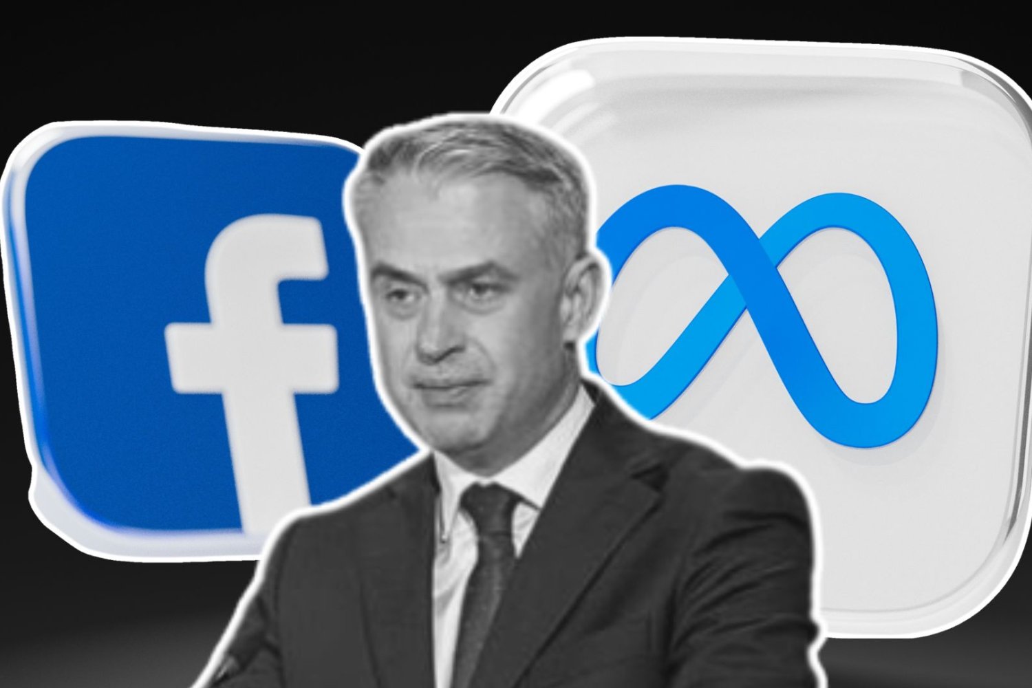 Krzysztof Gawkowski, w tle logo mety i Facebooka.