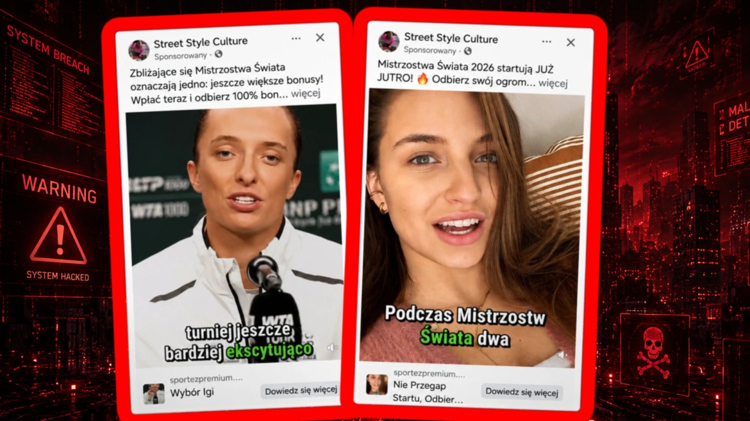 Iga Świątek i Julia Wieniawa, fałszywe reklamy zakładów bukmacherskich.