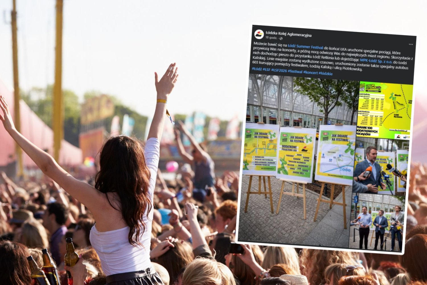 Ludzie bawią się na festiwalu muzycznym, post na Facebooku.