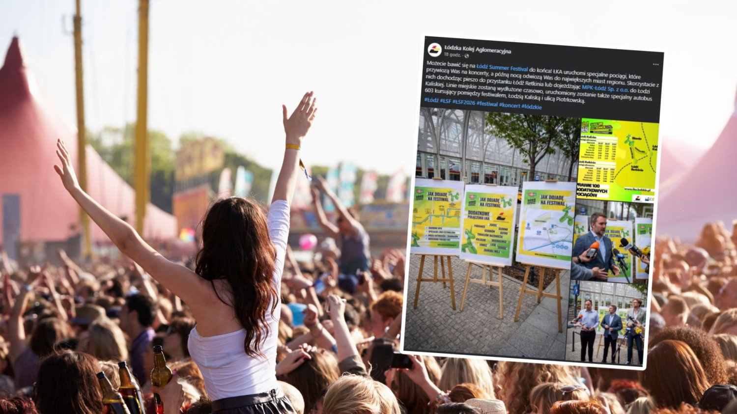Ludzie bawią się na festiwalu muzycznym, post na Facebooku.