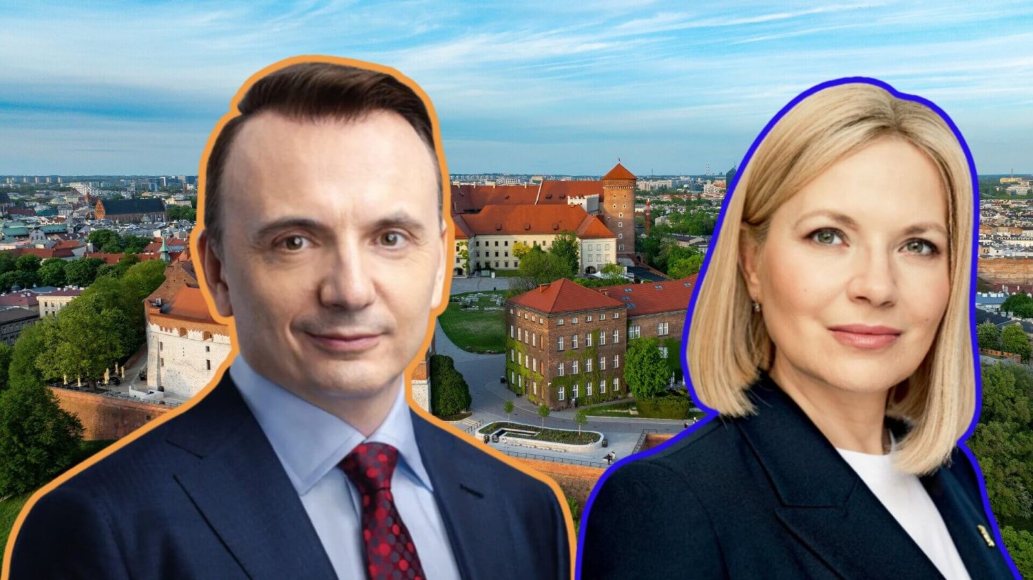 Nowy sondaż. Wynik wyborów w Krakowie wcale nie jest pewny Łukasz Gibała, Monika Piątkowska, w tle Kraków