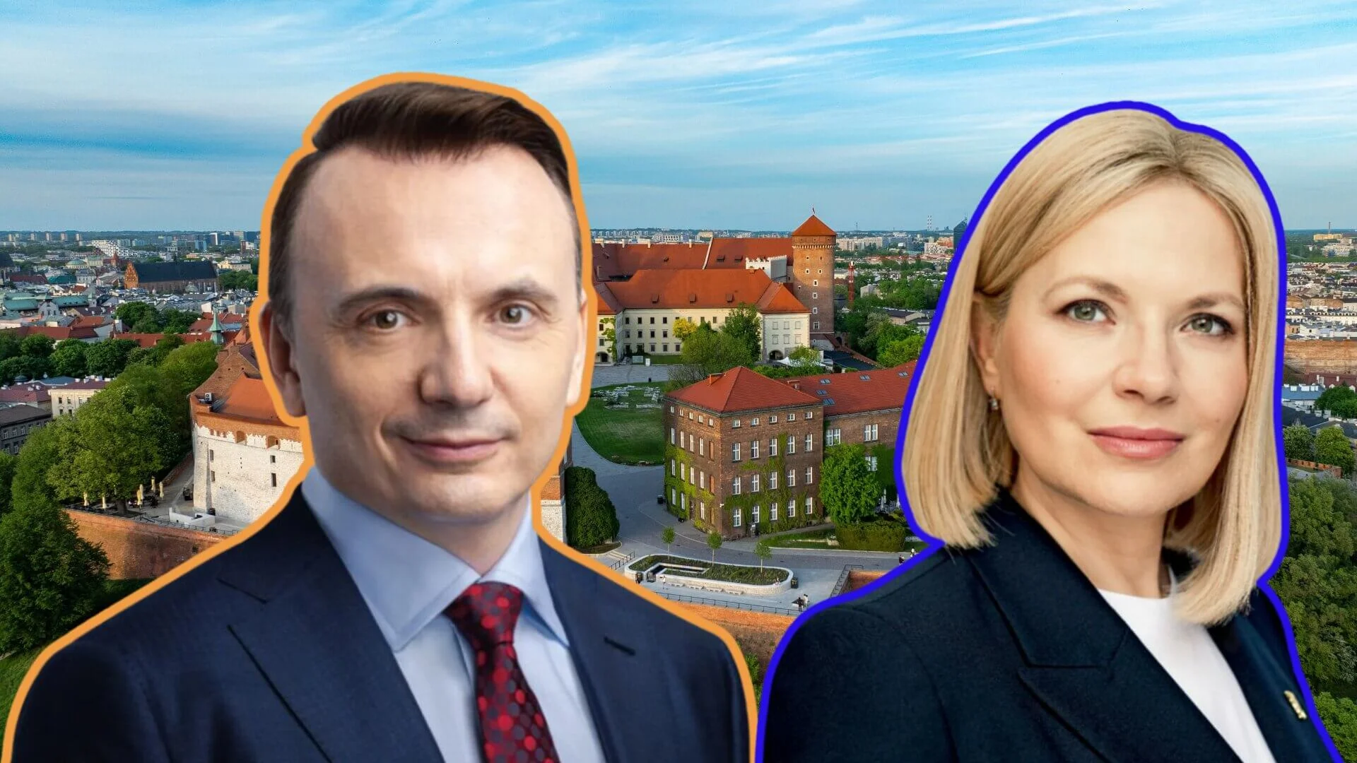Łukasz Gibała, Monika Piątkowska, w tle Kraków