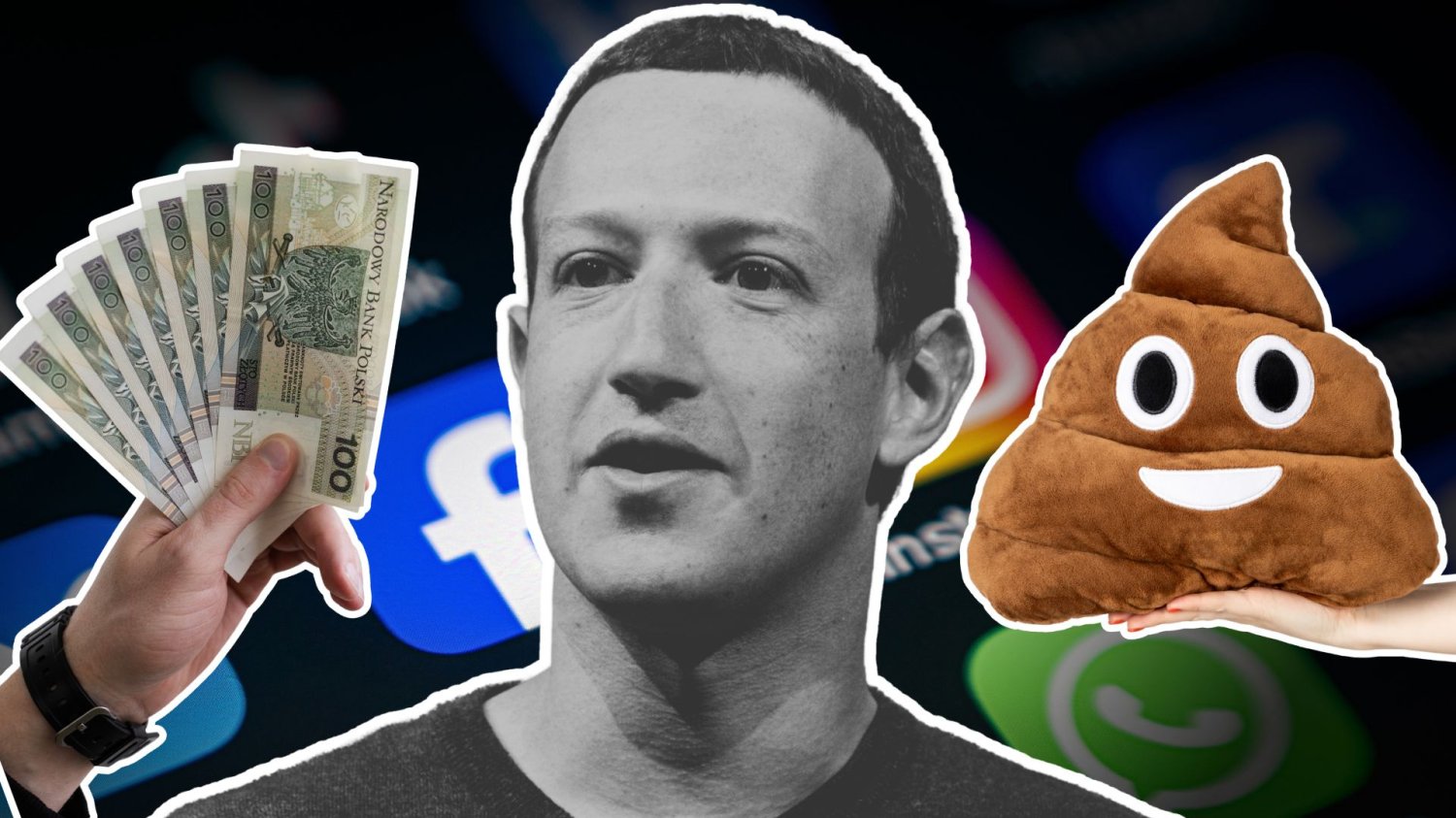 Mark Zuckerberg dostaje pieniądze, emotka kupy