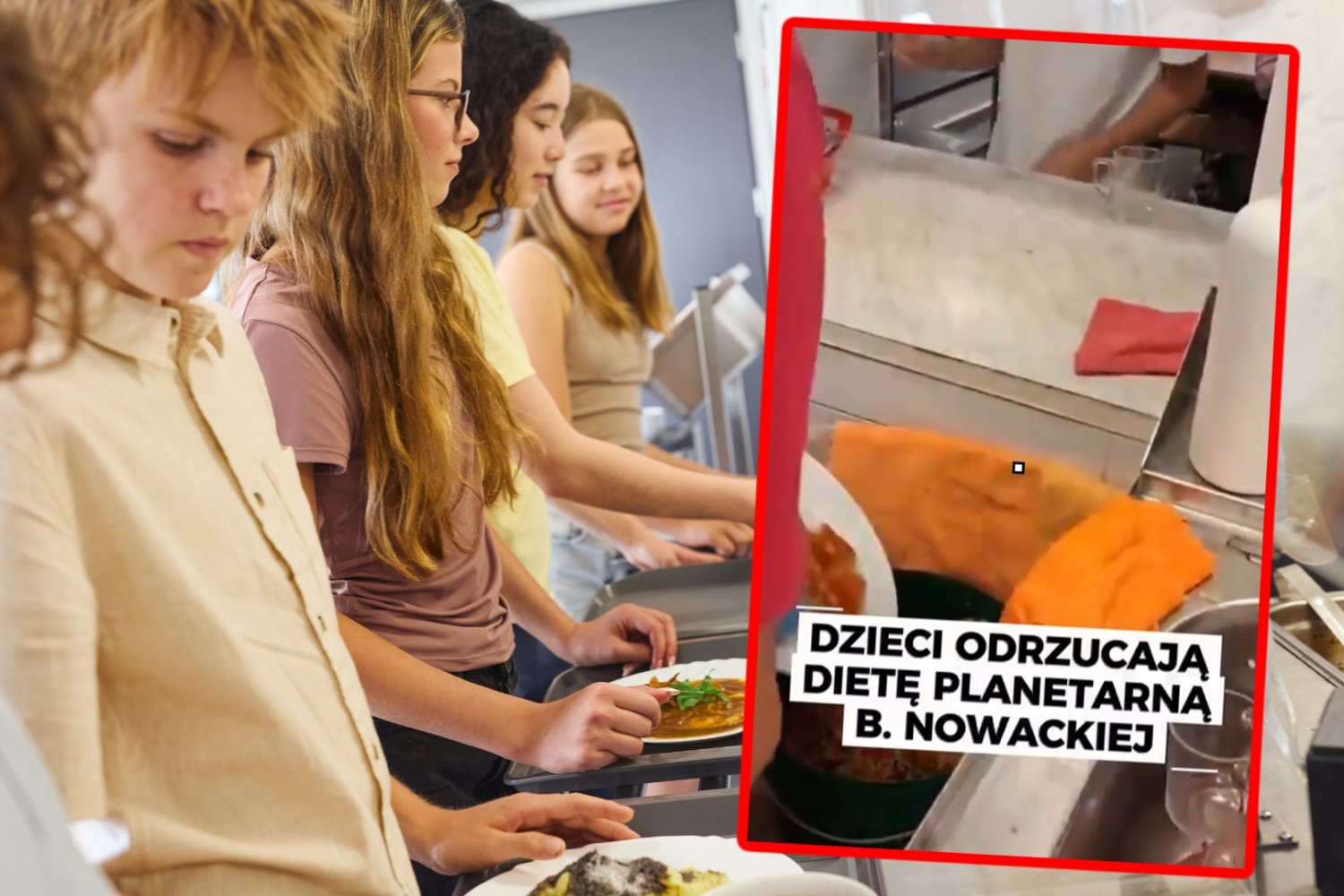 Dieta planetarna dzieli Polaków. W sieci trudno odróżnić fakty od fejków Dzieci w szkolnej stołówce. Screenshot nagrania z wyrzucaniem jedzenia do kosza.