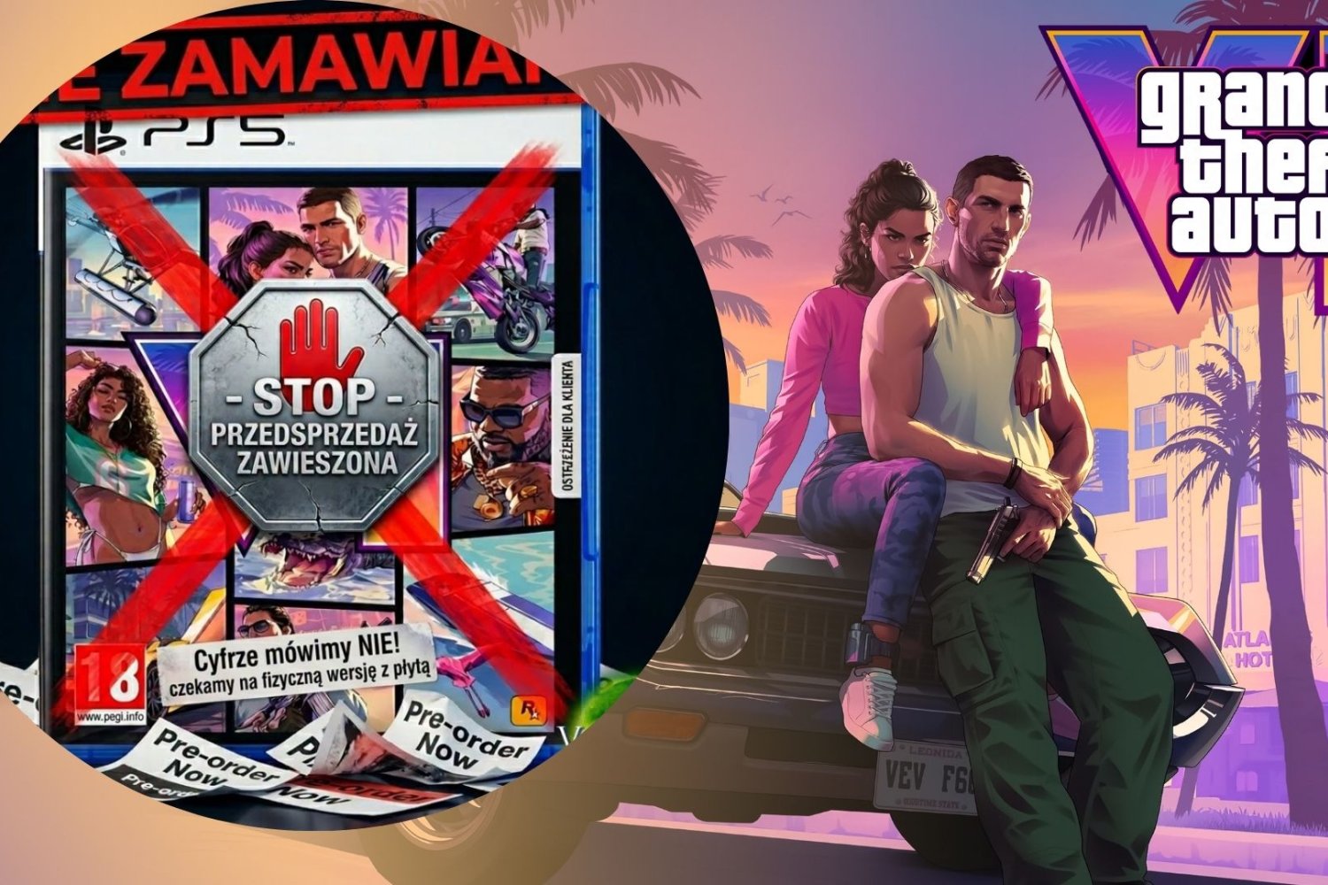 Okładka GTA VI i ilustracja z polskiego sklepu.
