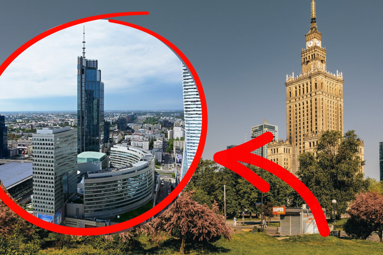 Panorama centrum Warszawy. Varso Tower w Warszawie, najwyższy budynek w Polsce i UE.