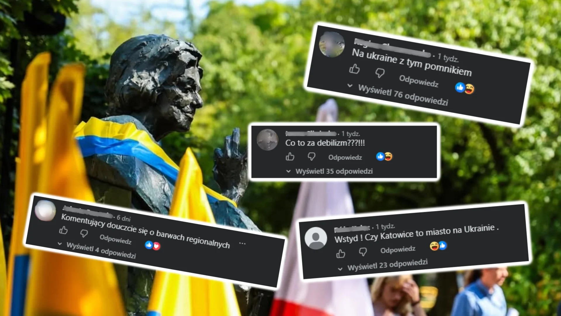 Pomnik Barbary Ptak na placu Grunwaldzkim w Katowicach. Komentarze internautów pod postem z Facebooka.