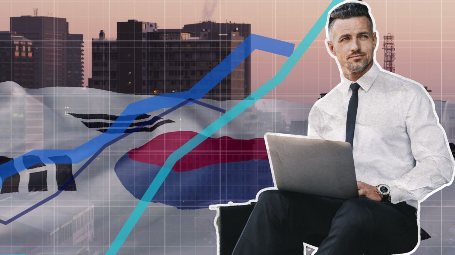 Czas na biznes online z Korei Południowej. Unia buduje alternatywy dla Chin Europejski businessman na tle gospodarki Korei Południowej.