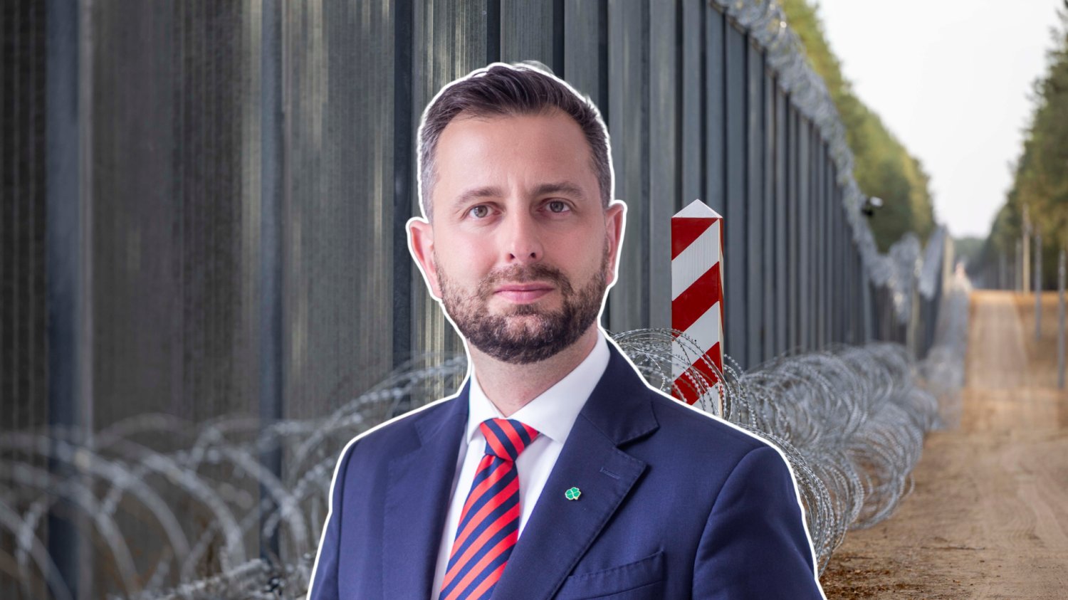 Kosiniak-Kamysz, Minister Obrony Narodowej. W tle zasieki na granicy polskiej
