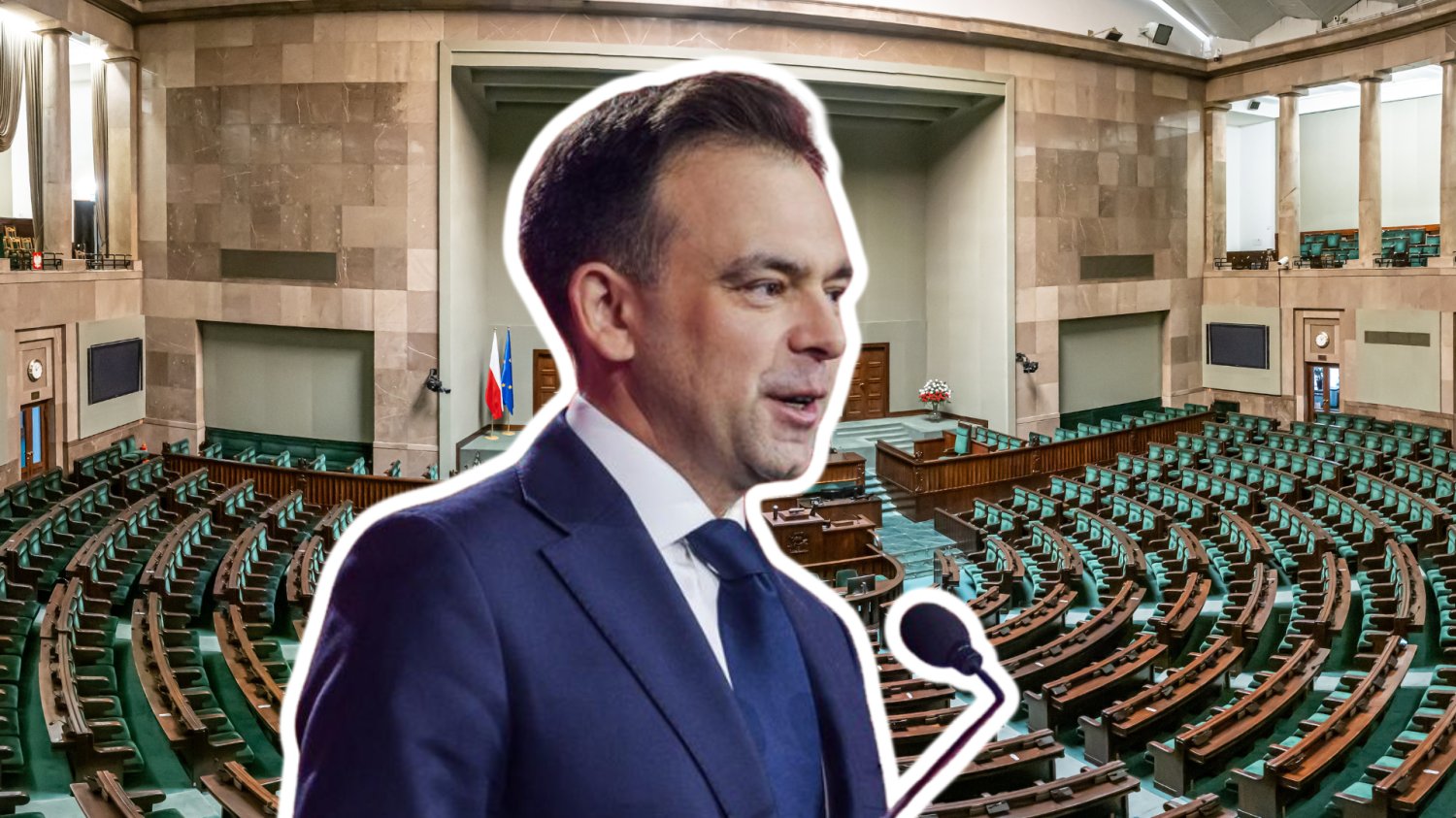 Podatek Belki idzie do kosza. Sejm przyjął ustawę, ale jak zwykle jest haczyk Andrzej Domański z mikrofonem. W tle sala Sejmowa.