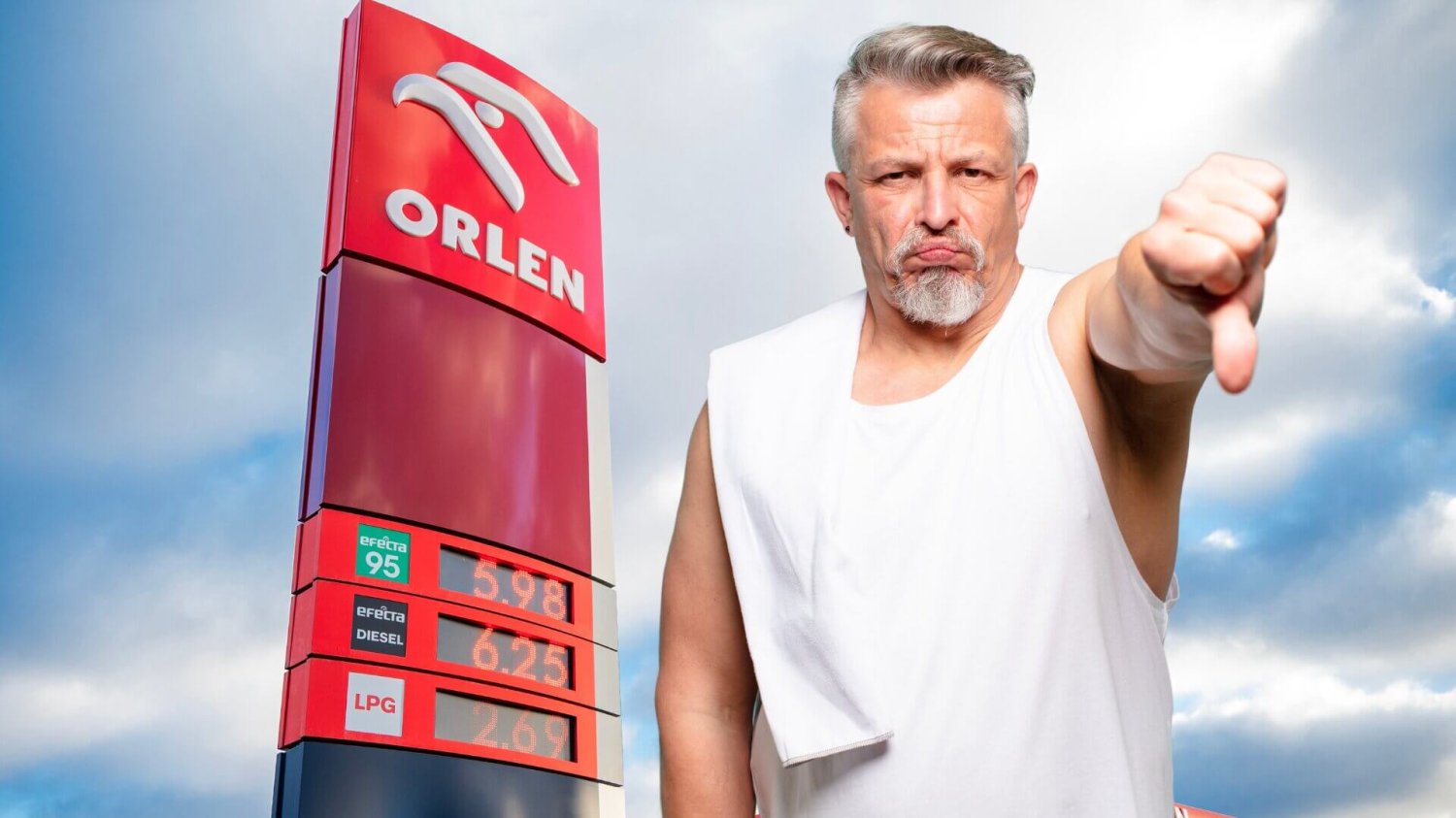 stacja Orlenu, zirytowany mężczyzna