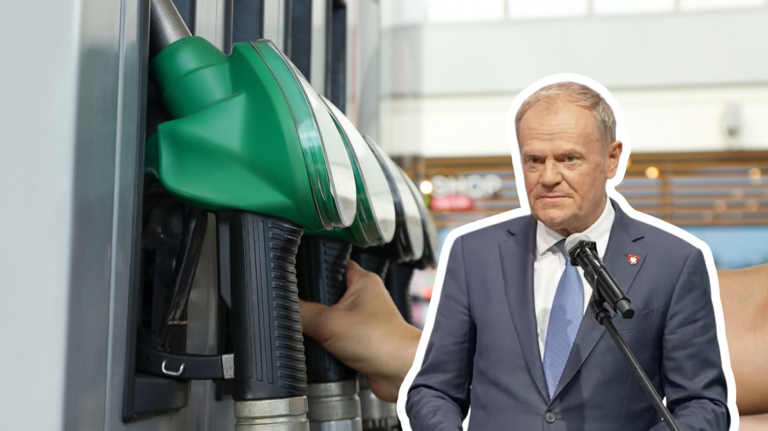 Tańsze paliwo albo weto Nawrockiego. Rząd nie ma opcji zapasowej. donald Tusk na tle dystrybutora na stacji benzynowej..