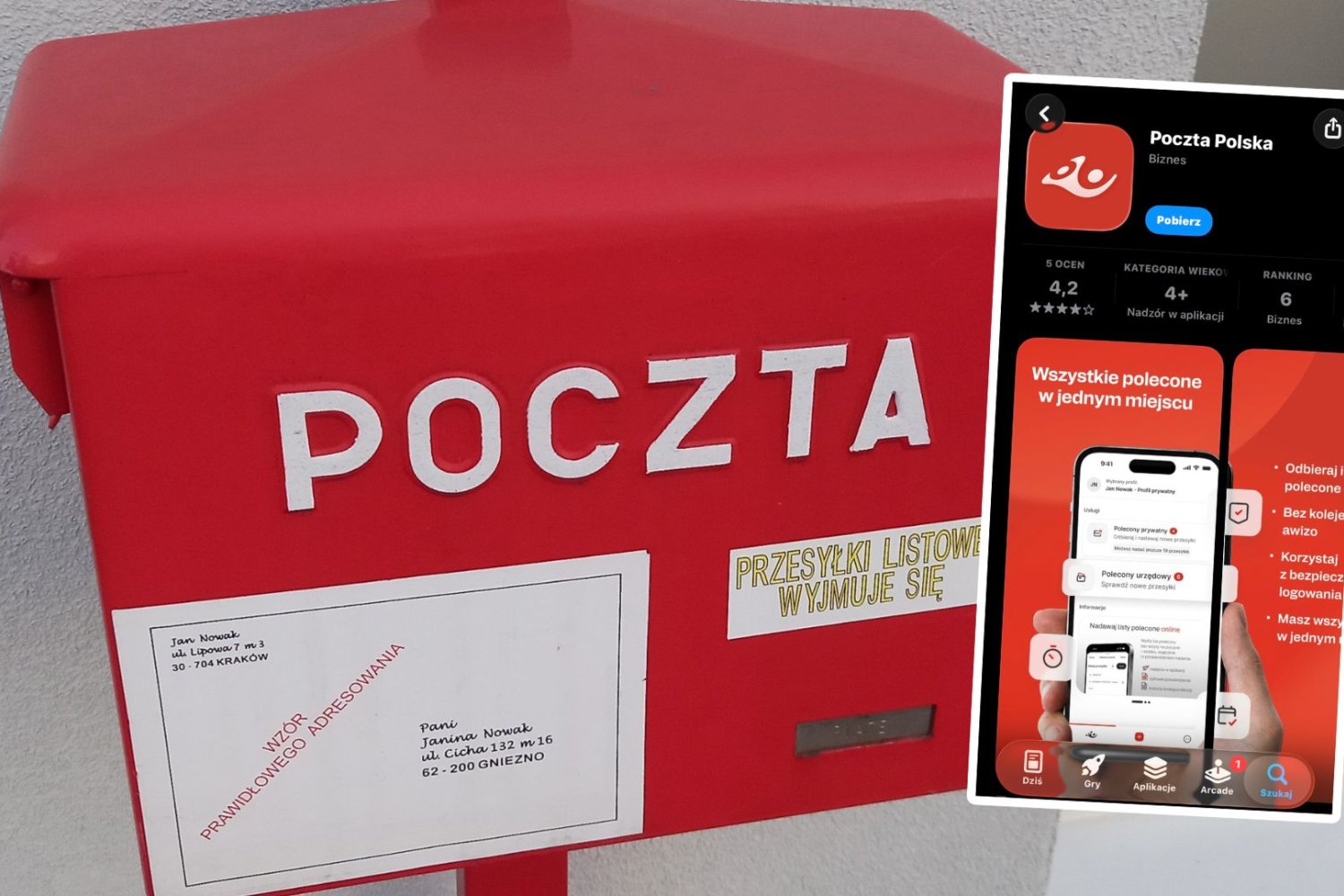Skrzynka Poczty Polskiej, zrzut ekranu z opisem aplikacji spółki na smartfonie.