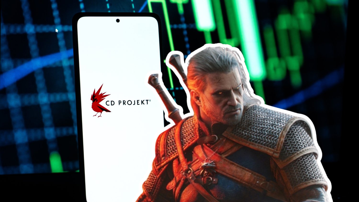Smartfon z logo CD projekt i wiedźmin