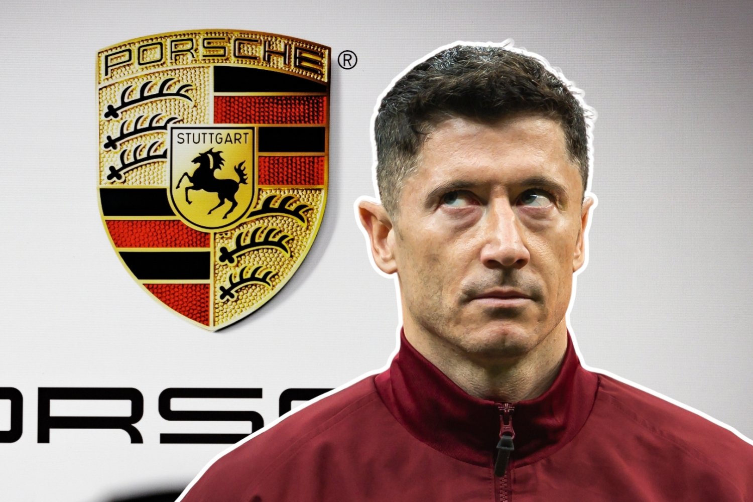 Lewandowski dostał spersonalizowane Porsche. Tak małego jeszcze nie prowadził Robert Lewandowski. W tle logo Porsche.