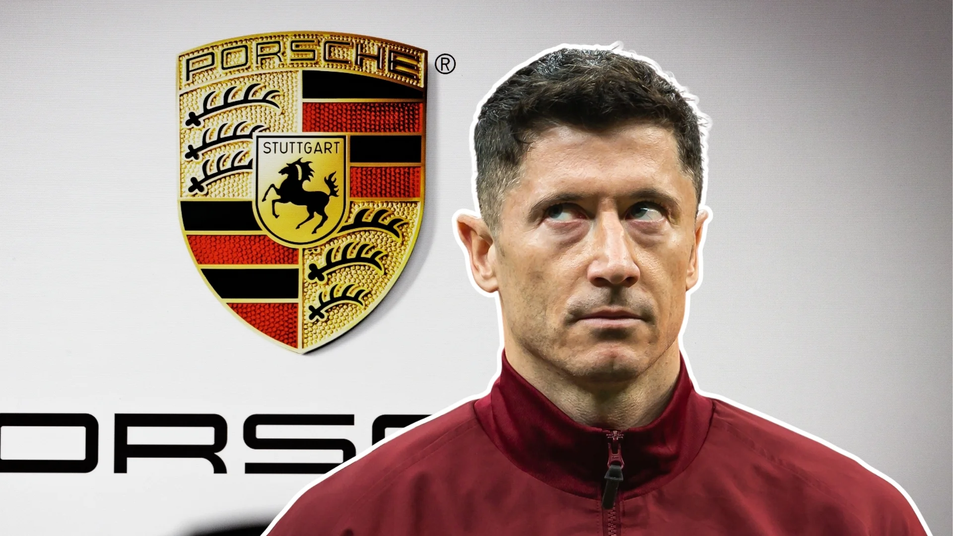 Lewandowski dostał spersonalizowane Porsche. Tak małego jeszcze nie prowadził Robert Lewandowski. W tle logo Porsche.