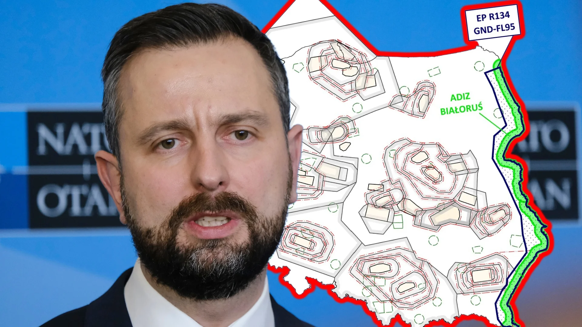 Wojsko zaostrza ochronę nieba. Wschód Polski z ograniczeniami po incydentach Kosiniak-Kamysz, minister obrony narodowej. Mapa Polski ze wskazaną linią ograniczeń.