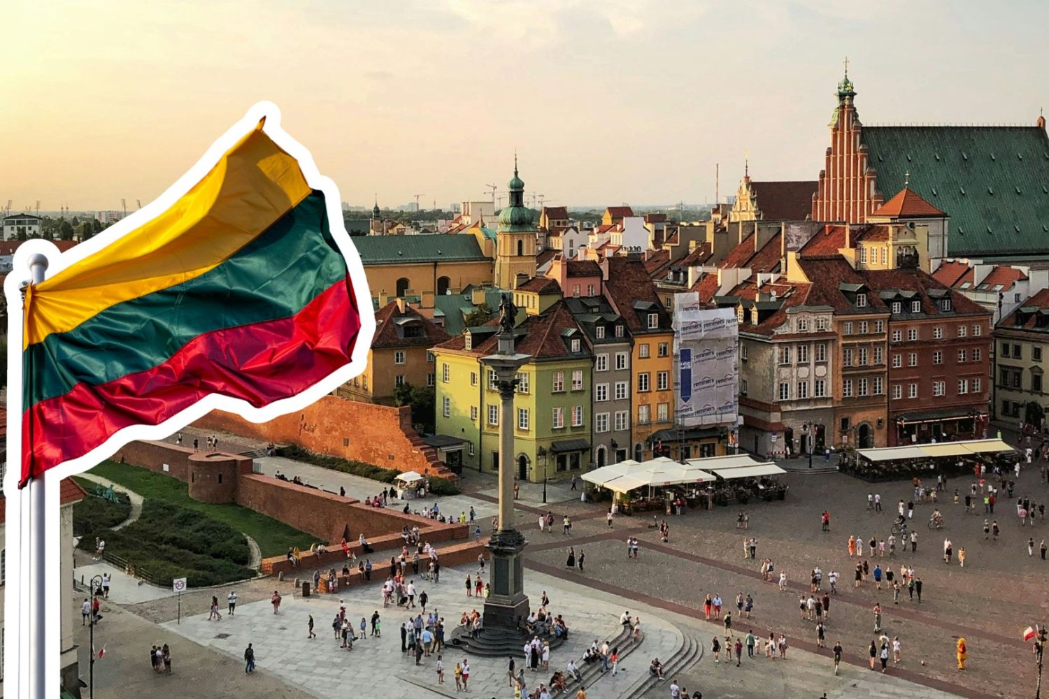 Litwini ocenili polską gospodarkę i armię. Te liczby wgniatają w fotel. Kolumna Zygmunta w Warszawie, flaga Litwy.