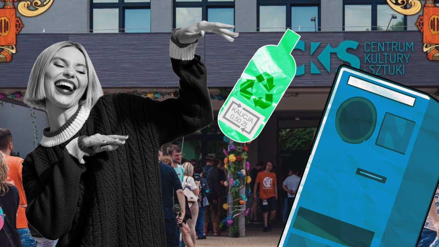 Na wydarzeniu SkierCon 2026 zobaczyłem, jak system kaucyjny przyniósł nieoczekiwaną, pozytywną zmianę. Wrzucanie butelek kaucyjnych do automatu, w tle CKS Skierniewice.