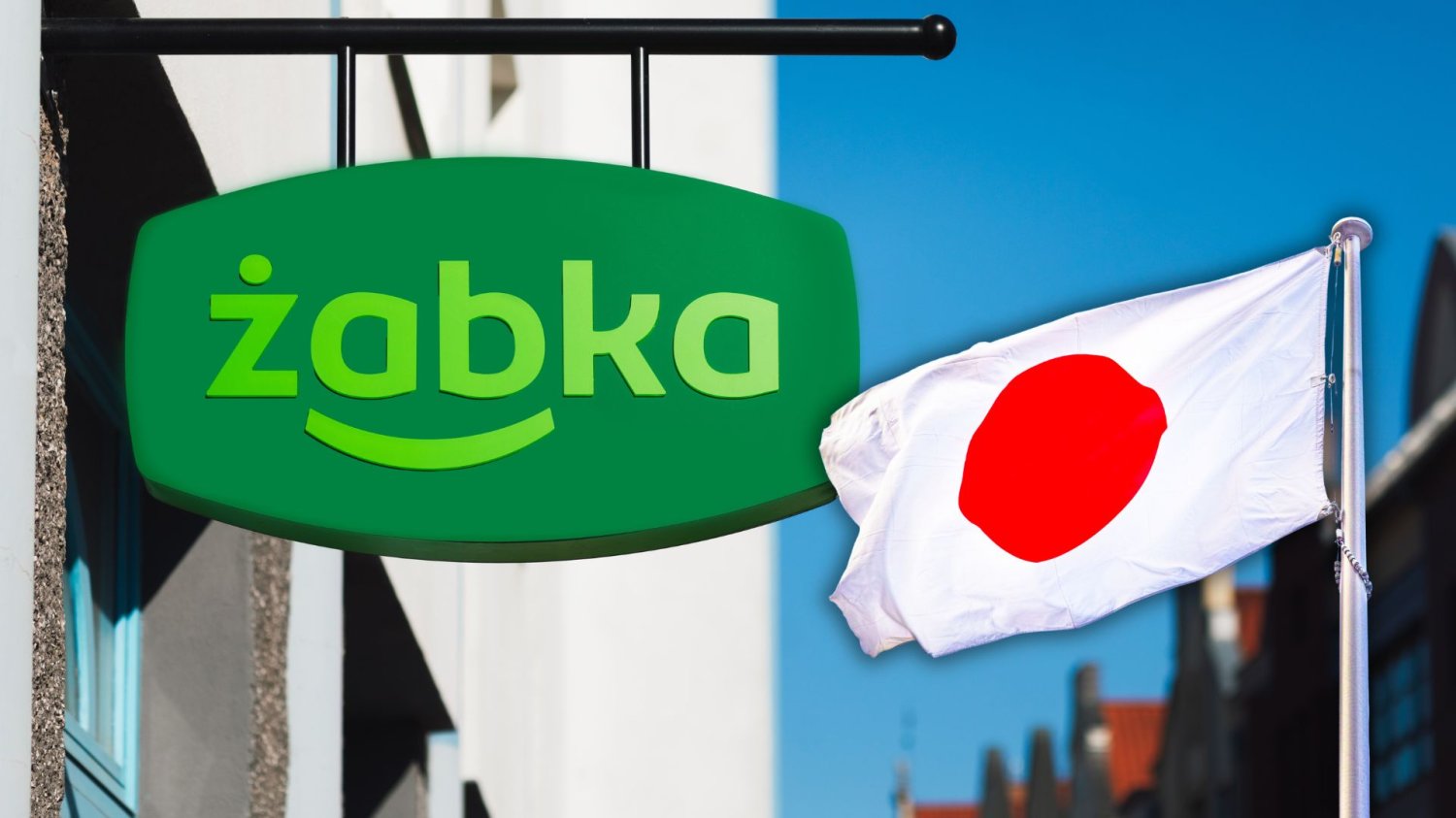 Japończycy pukają do Żabki. Akcje wystrzeliły w kilka godzin. Logo sklepu Żabka i flaga Japonii.
