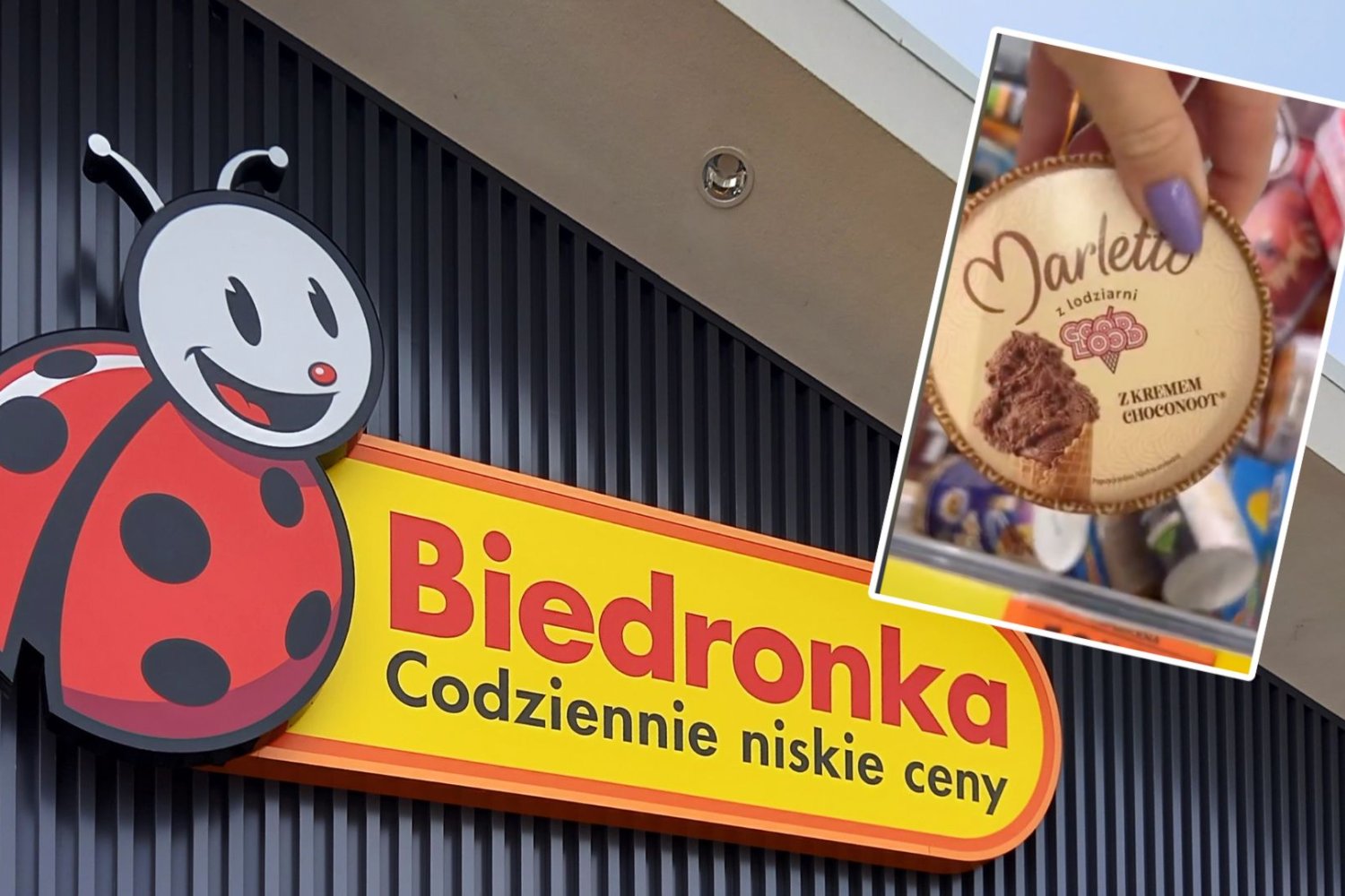 Logo sklepu BIedronka, lody Good lood.