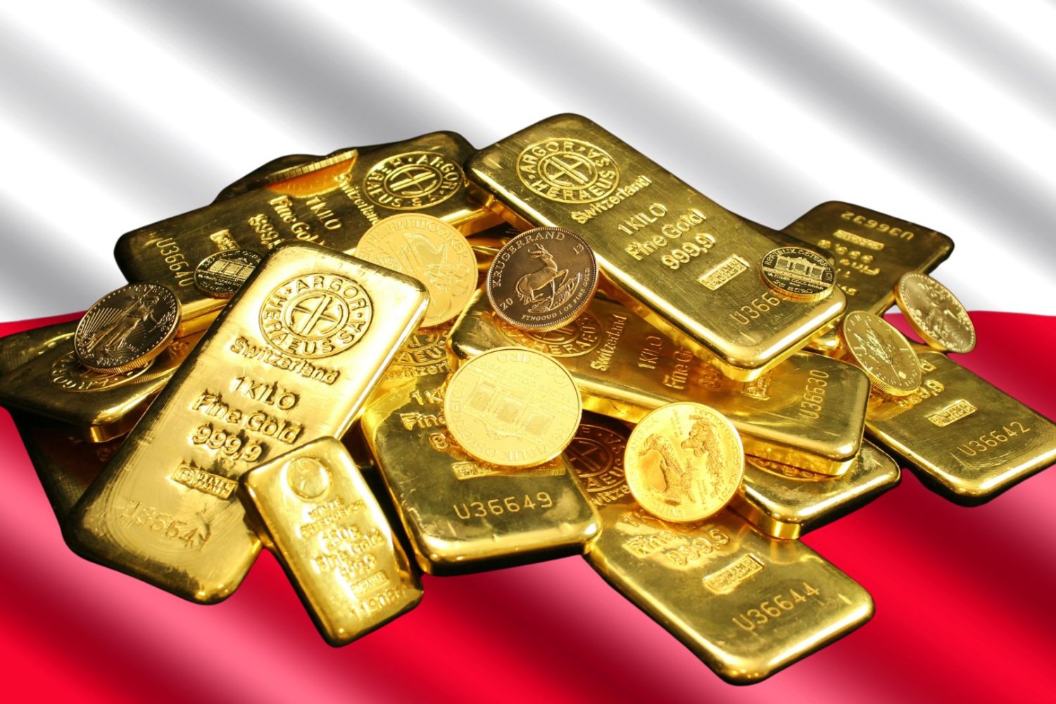 Gorączka złota 2026. Polska wyprzedza świat, USA i Niemcy pilnują swoich skarbców złoto na tle polskiej flagi