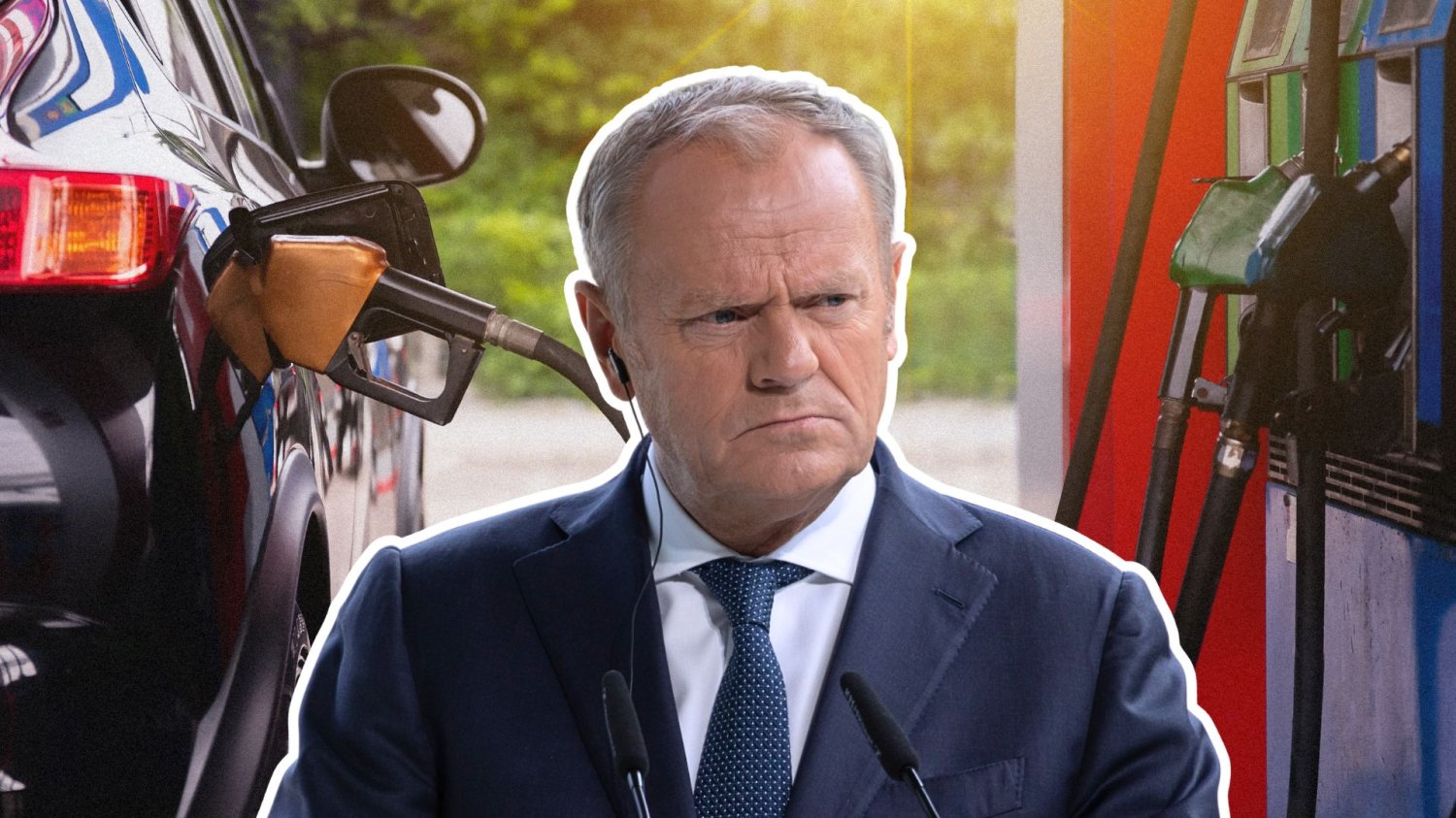 Donald Tusk, tankowanie samochodu na stacji benzynowej.